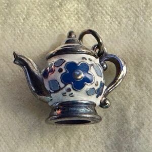NIB James Avery Retired Sterling Silver Enamel Teapot Charm